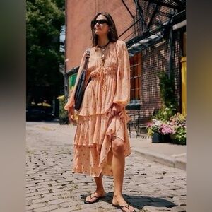 Free People Tried And True Maxi Dress Orange Floral Print Women's Small